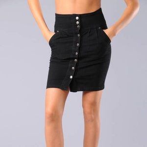 Black button high waisted skirt